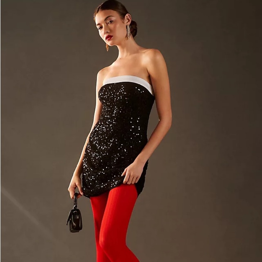 Anthropologie Vineet Bahl Black and White Sequin Dress